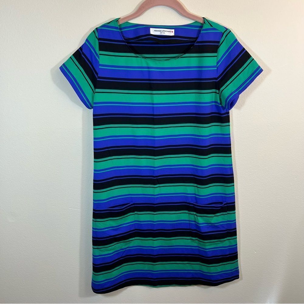 ✨ Amanda Uprichard Women’s Purple Green Black‎ Striped Shirt Dress P